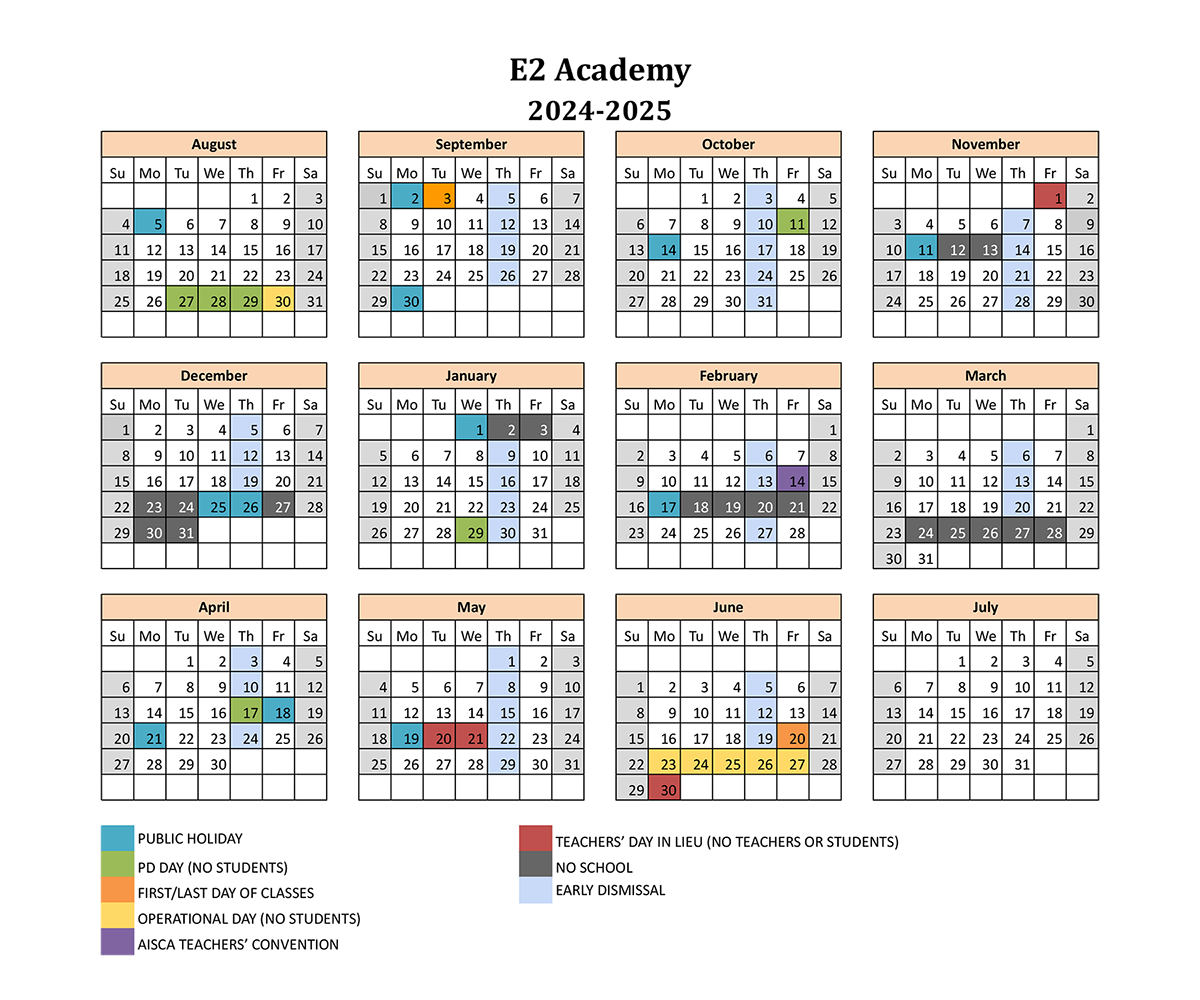 E2 Academy 2024-2025 Calendar